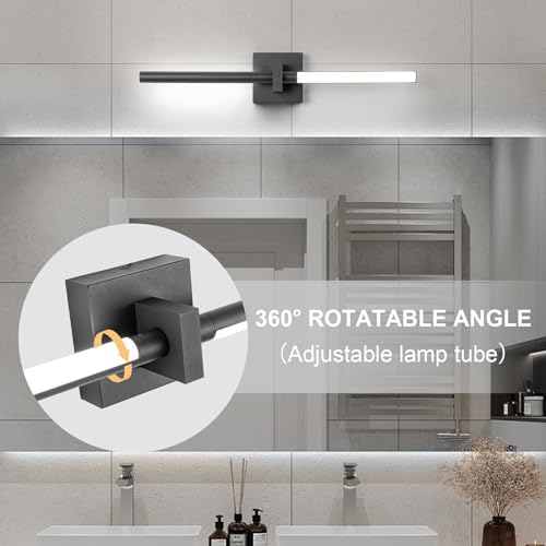 Image of EDISLIVE Modern Dimmable LED Vanity Light 360 Rotatable Bathroom Vanity Wall Lighting Fixtures, 23.2 in Mirror Wall Sconce Fixtures for Bathroom Bedroom Makeup Living Room,6000K(Black)