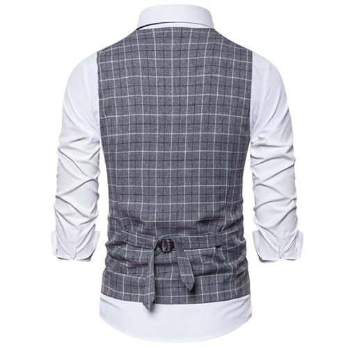 Maiyifu-GJ Men's Formal Suit Vest Casual Business Plaid Dress Vests V-Neck Slim Fit Waistcoat for Wedding with Pocket2