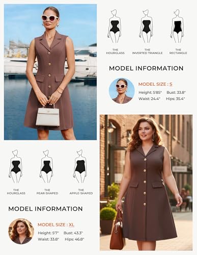 Image of GRACE KARIN Work Dresses for Women 2026 Sleeveless Button Business Midi Dress Notch Lapel V Neck Formal Office A Line Dresses