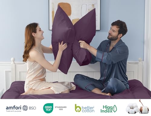 Pillow Cases, Standard Queen Size Cotton Percale Weave Pillowcases, Pre-Shrunk Breathable and Hypoallergenic Pillowcases, Set of 2 (2 Piece Standard/Queen 20 Inch x 30 Inch, Dark Purple)