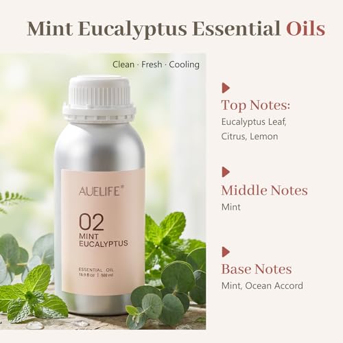 Image of Auelife 16.9oz (500 ml) Mint & Eucalyptus Essential Oils for Diffusers for Home, Large Aluminum Bottle Fragrance Oil for Candle & Soap Making, Aromatherapy Oil for DIY Scents & Home Fragrance