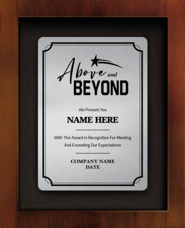 Crown Awards 8.5"x10.5" Personalized Shadow Box Frame, Above and Beyond Predesigned Shadow Box Award with Customizaton On Silver Metal Plate