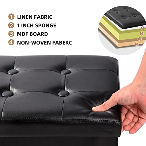 Alasdo Ottoman Storage Ottoman Footrest Folding Ottoman With Srorage Small Ottoman Foot Rest For Living Room Study Bedroom Leather Black L17W13H13Inches #TOP6