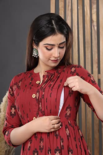 Image of Vinny's Creation Women's Cotton Maternity Kurti | Floral Printed Feeding Kurta with Hidden Zipper | Stylish Pregnancy Gown & Nursing Dress for Womens