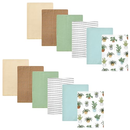 Image of Hudson Baby Unisex Baby Cotton Poly Flannel Burp Cloths Bundle, Plants, One Size
