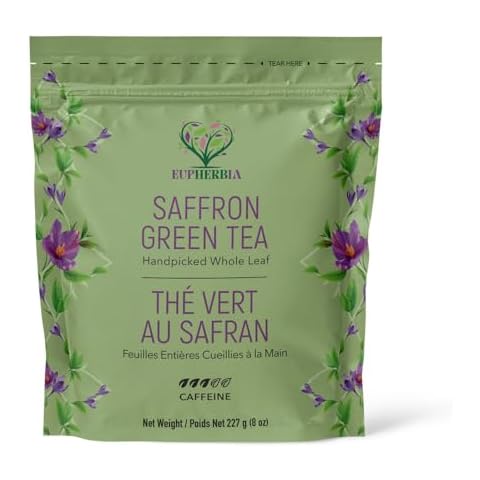 Eupherbia Saffron Green Tea, Handpicked, Highland Grown Whole Leaf Tea, Enriched with 3 Grams of Premium Saffron Threads, Herbaceous, Grassy, Bittersweet, 227g (8 oz) Cover