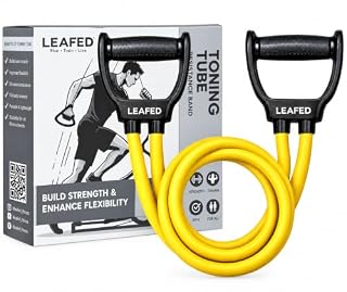 LEAFED Resistance Band with Double Toning Tube for Workout | Heavy Duty Exercise Band with Solid Compound Handles for Strength Training, Muscle Toning, Home Fitness & Full Body Workouts (Multi Color)