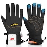 AXEVMEN Winterhandschuhe Herren Damen – Wasserdicht, Thermo Touchscreen mit Plüschfutter & Winddicht & rutschfest für Ski, Radfahren, Outdoor-Laufen und Wandern (Schwarz, XL)
