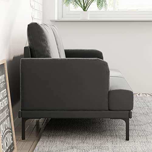 Mjkone 75”W 3-Seater Sofa, Velvet Fabric Sofa With Wood Frame & Iron Legs, Modern Compact Couches With Thicken Cushions For Living Room/Bedroom/Waiting Room - Grey #TOP3