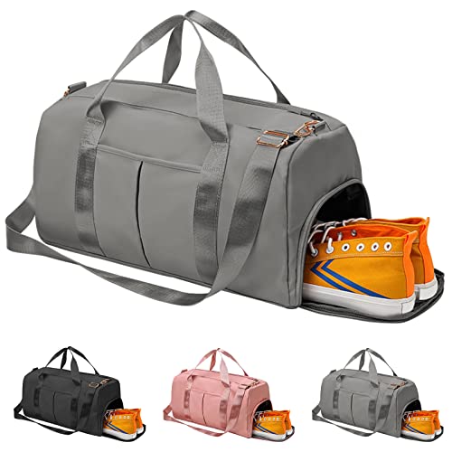 Sac de sport avec compartiment à chaussures et poche pour vêtements mouillés, sac fourre-tout de sport pour homme et femme, sac à main d'entraînement séparé pour le yoga, les voyages, gris Cover