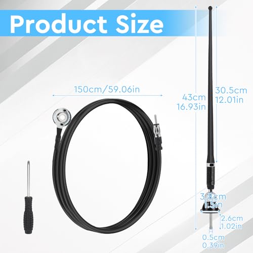DBREAKS Autoantenne Marine Wasserdicht, Autoradio Antenne Flexible mit 1,5m Verlängerungskabel, Gummiantenne Dachantenne FM AM für Boot Yacht ATV UTV Traktor KFZ LKW 16 Zoll