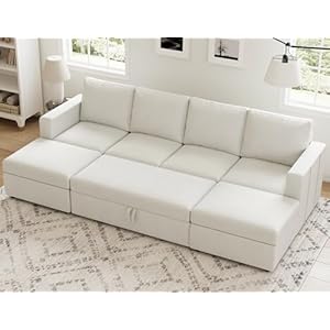 Belffin Modular Sectional Sleeper Sofa Bed with Pull Out Couch, U Shaped Sleeper Pull Out Bed, Convertible Sectional Couches for Living Room, White Sleeper Sofa 5 White