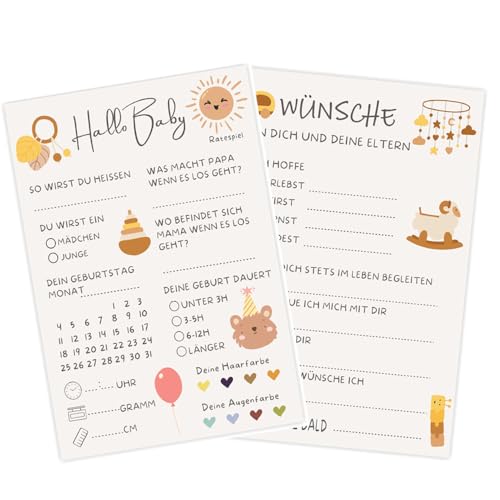Babyparty Spiele Karten Babyshower Spiele Karten zum Ausfüllen Deko Baby Shower Party Spiel Jungen und Mädchen 10 Tippkarten für die Gender Reveal Feier und Babyparty Beidseitig Bedruckt