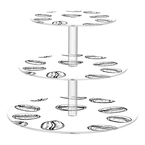 PYBUG Coffee Pattern 3 Tier Acrylic Cupcake Stands Tower,Dessert Table Display Set for Tea Party,Wedding,Birthday, Baby Shower