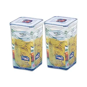 Classics Square Plastic Airtight Food Storage Containers with Leak Proof Lid, 4 Liter, Set of 2, Transparent (HPL822R x 2)