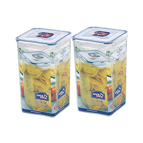 Image of LocknLock Classics Square Plastic Airtight Food Storage Containers with Leak Proof Lid, 4 Liter, Set of 2, Transparent (HPL822R x 2)