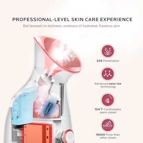 Facial Steamer Self-Care Gift Kit: Nano Ionic Face Steamer Deep Cleaning Unclogs Pores - Home Sauna Spa Humidifier Hot Mist for Women Men Sinus Moisturizing (Rose Gold)