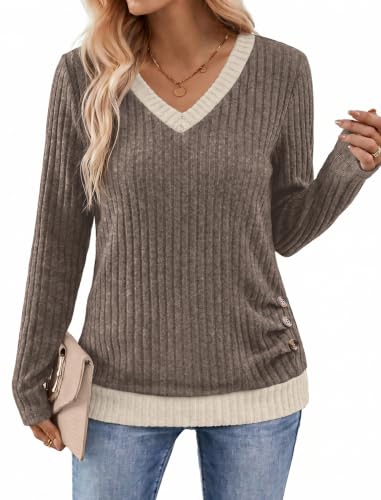 Sampeel Fall Outfits for Women 2026 V Neck Long Sleeve