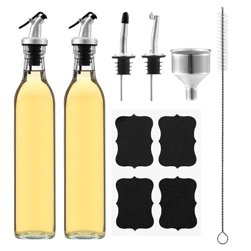 HAOYULUO Lot de 2 Bouteille Huile, 500 ml Bouteille Huile olive bec verseur, Distributeur huile avec entonnoir, Adapté à la cuisine, au Barbecue et à d'autres...