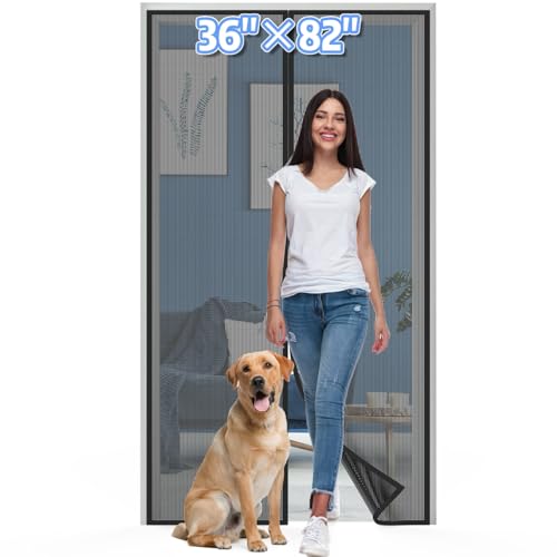 Magnetic Screen Door - Fit for Door Size 36 x 82 Inch, Hands Free Self Sealing Fiberglass Screen Door Closure Heavy Duty Keeps Bugs Out，Easy Install for Sliding Door-Pet and Kid Friendly
