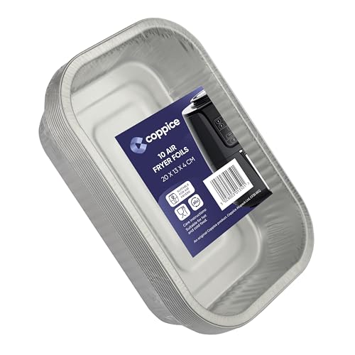 Coppice Strong Rectangular Aluminium Foil Tray for Air Fryer, Roasting, Grilling, BBQ & Food Storage | Freezer, Microwave & Oven Safe | 20cm x 13cm x 4cm (10 Containers)