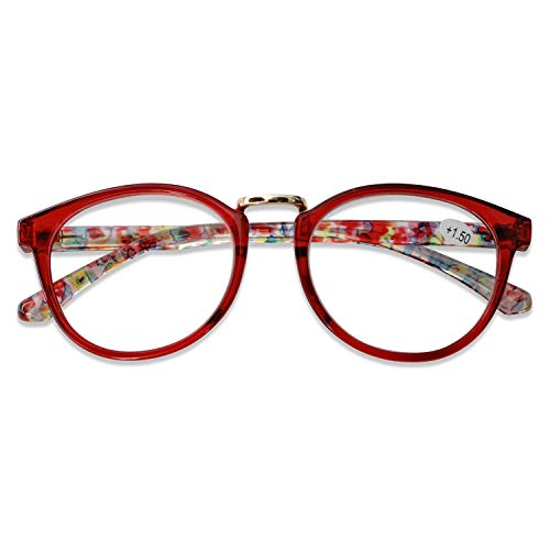 Preisvergleich Produktbild KOOSUFA Lesebrille Damen Herren Leicht Retro Runde Nerdbrille Lesehilfen Sehhilfe Federscharniere Vollrandbrille Anti Müdigkeit Brille mit Stärke 1.0 1.5 2.0 2.5 3.0 3.5 4.0 (Rot, 4.0)