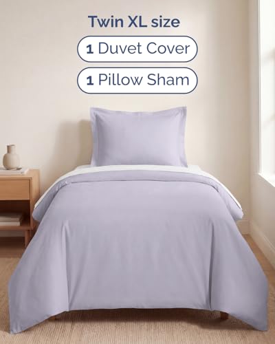 Image of Duvet Cover Twin /Twin XL Size Set - Extra Soft Twin /Twin XL Duvet Cover 68 inch x 90 inch with 1 Pillow Sham for Women, Men, Kids & Teens - Easy-Care & Fade Free with Zipper Closures & Ties (Light Lavender)