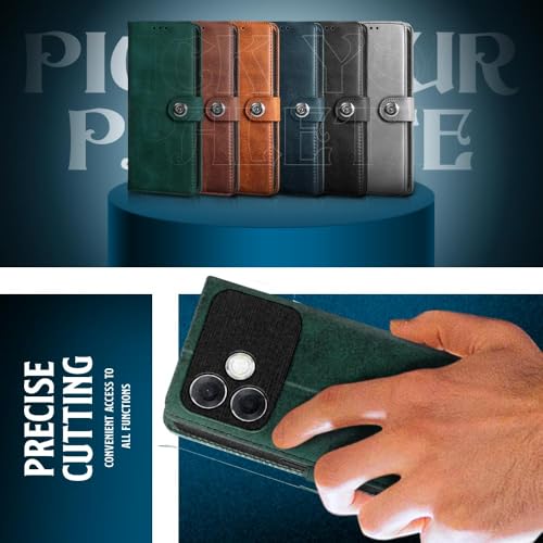 Image of WOW IMAGINE Shock Proof Flip Cover Back Case for Oppo F33 Pro 5G (Magnetic Button Flip Case | Wallet Pockets & Stand | Leather Finish | Forest Green)