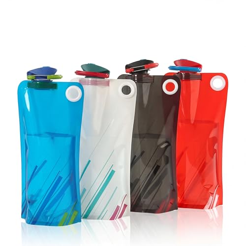 YCVSKY 1000Ml 4 Stück Faltbare Trinkflasche Flexible Zusammenklappbare Wiederverwendbare Trinkflasche Faltbare Flasche für Wandern Abenteuer Reisen