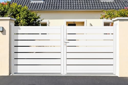 CASANOOV Portail Battant Aluminium VOGEL 3m H140cm Blanc - Jardin Ajouré Double Vantaux...