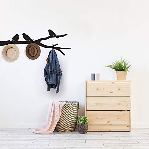 Cabideiro 3 Ganchos e Adesivo de Parede Pássaros 60x22cm