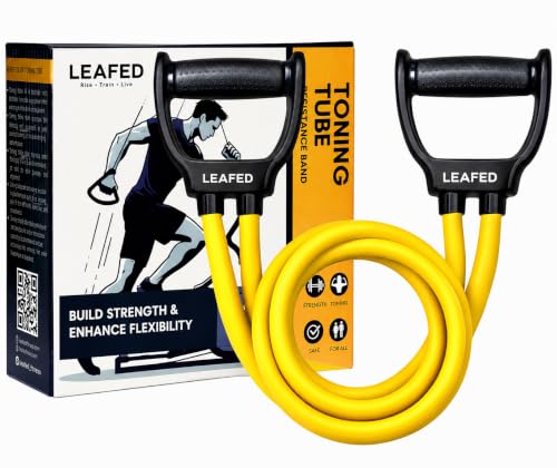 Image of LEAFED Resistance Band with Double Toning Tube for Workout | Heavy Duty Exercise Band with Solid Compound Handles for Strength Training, Muscle Toning, Home Fitness & Full Body Workouts (Multi Color)