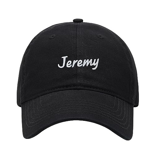 FANNOO Men's Jeremy Name Embroidered Low Profile Casual Baseball Cap First Name Washed Cotton Adjustable Dad Hat for Men Black