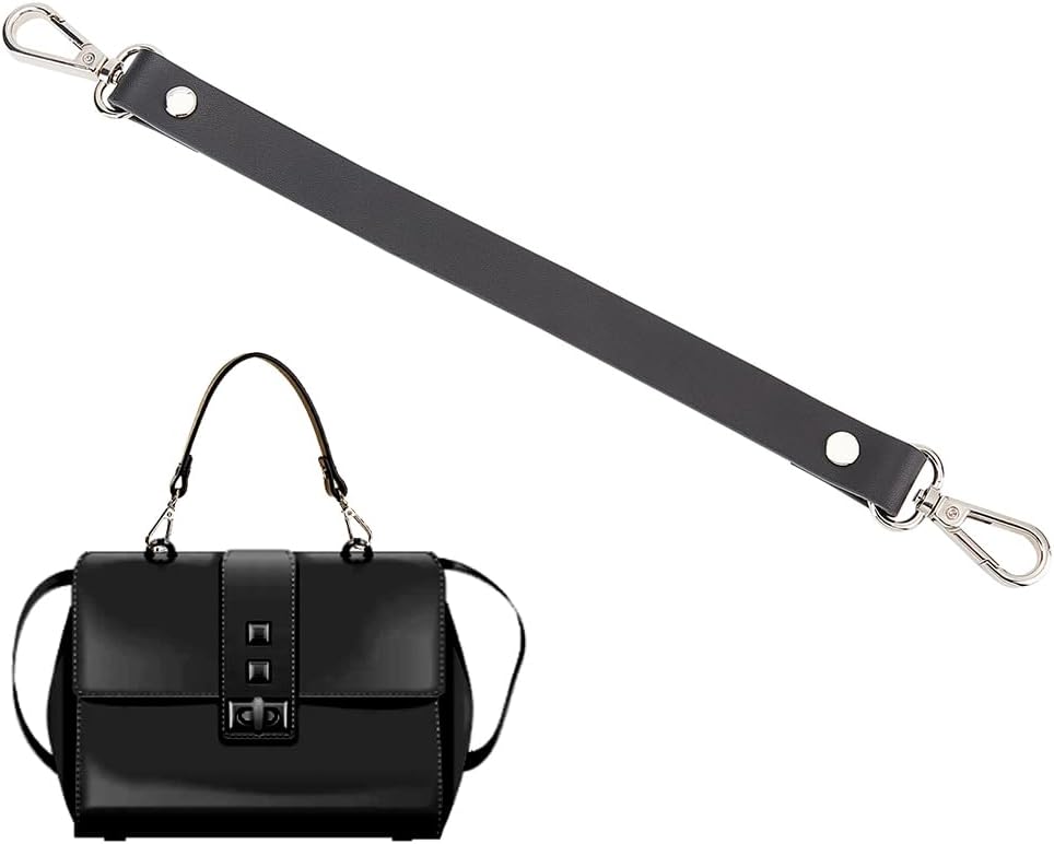 WADORN Cowhide Leather Purse Handle Strap, 13 Inch Short Leather Handbag Handle Strap Replacement Bucket Bag Top Handle DIY Bag Making Accessories for Wallet Tote Shoulder Bag Crochet Pochette, Black - Image 5