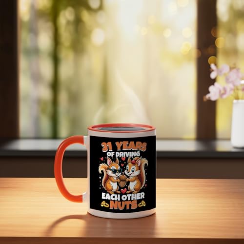Taza de cerámica 31 aniversario naranja y blanca miniatura 3