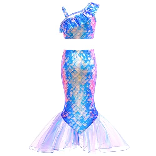Image of GALLDEALS Girls Swimsuit 3 Piece Bathing Suits Flounce Ruffle Tankini Set Beach Swimwear with Cover Ups Skirt for 3-10 Years