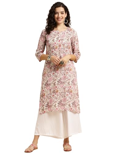 Image of rangita Pink Rayon Knee Length Printed Straight Kurti for Women | Kurta for Women