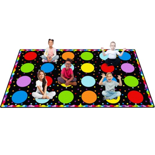 Booooom Jackson Classroom Rug - 7'6''x13' Rainbow Seating Dots Preschool Classroom Carpet, Non-Slip & No-Trip Edges, Vibrant Colors for Kids Playroom Floor Mat - image 1