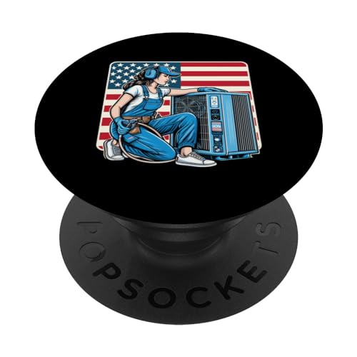 US American Flag HVAC Tech Women HVAC Technician 4th of July PopSockets Standard PopGrip