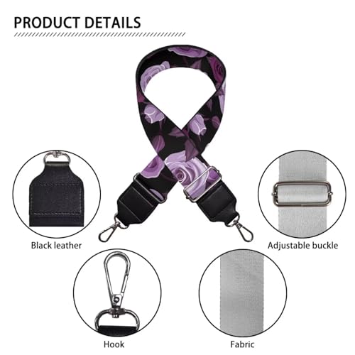 Image of TODIYADDU Purple Rose Wide Fashion Crossbody Purse Strap Guitar Purse Strap Crossbody Suitable for Valentine's Day Crossbody Handbag Tote Canvas Bag