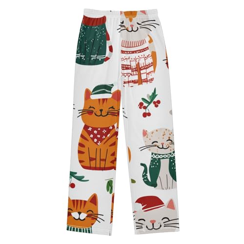 Cat Spruce Branch Boys Long Pants Soft Trousers Elastic Waist Kids Lounge Bottoms with Pockets S-XL