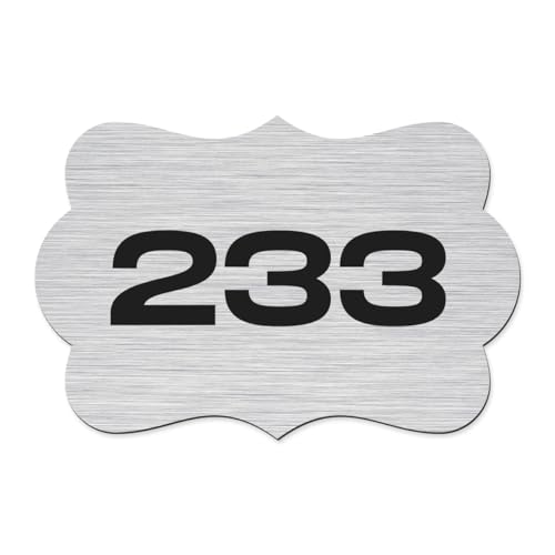 Image of Custom Door Numbers for Home & Office | PVC Plaques with Self-Adhesive Double-Sided Tape | 4x2.5 Inches | Flat Numbers, for Offices, Malls, Multi-Purpose Use (Des02 Silver)