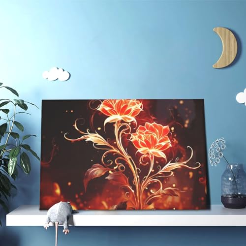 Toile murale fleurs de feu, affiche décoration salon 45cm - 4