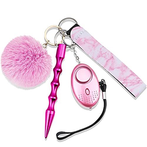 Juego de llavero de defensa personal, alarma de seguridad personal, herramienta de interruptor de ventana, kit de llavero portátil con luz LED para correr por la noche, autodefensa para mujeres (rosa) Cover