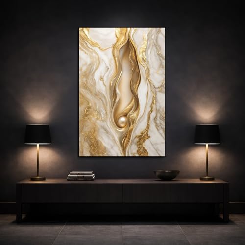 Art mural abstrait marbre blanc et or | Toile premium sur châssis 3cm - 3