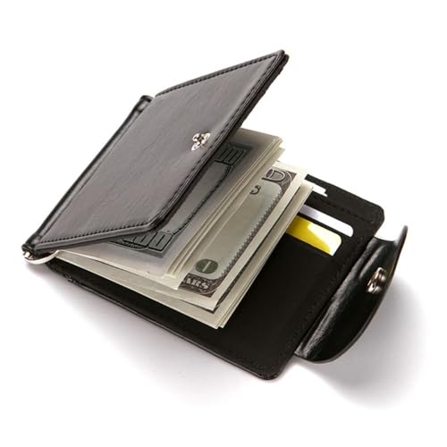 Short Purses Business Bifold Money Clip Slim Wallets PU Clutch Bags ID Card Holder(Black)4
