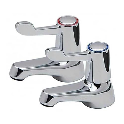 Pair of Traditional Contract Lever Basin Taps Chrome WRAS Approved