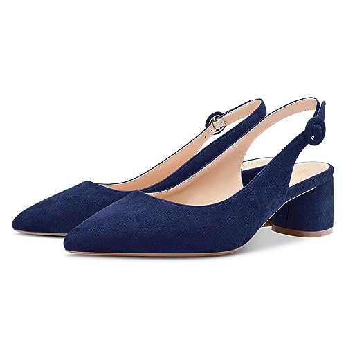 FOWT Women Pointed Toe Slip On Pumps Trendy Block Low Heel Slingback Comfy Daily Dress Office Business Shoes Size 4-16 US4