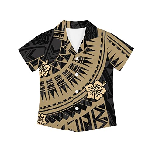 GLUDEAR Kids Boys Traditional Polynesian Printed Short Sleeve Button Down T-Shirts 3-16Y
