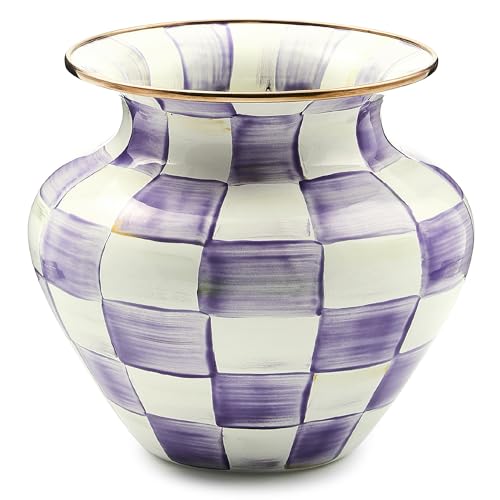 MACKENZIE-CHILDS Enamel Vase, Large, Purple-and-White Violet Check